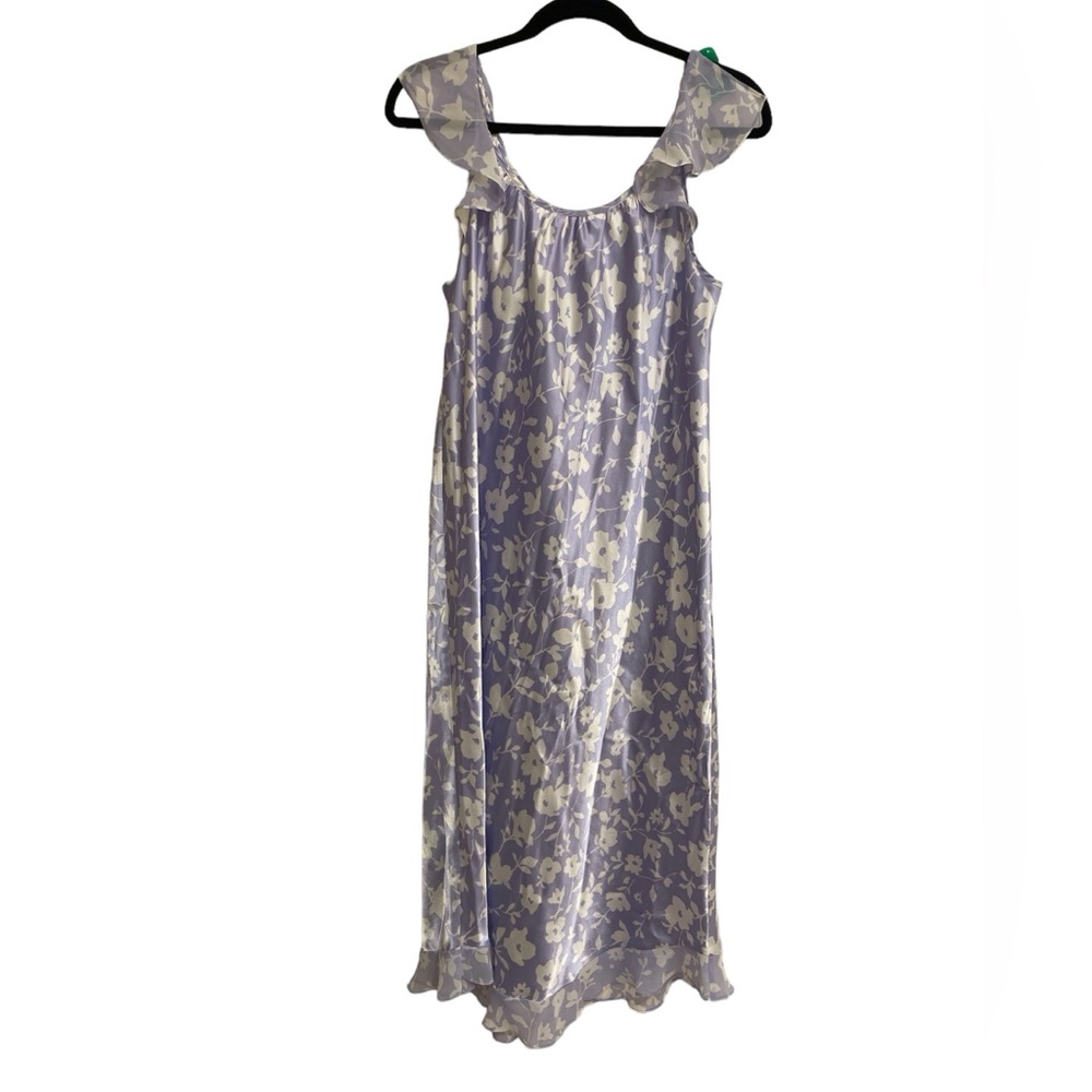 Oscar De La Renta Pink Label Lavender Floral Ruffle Shoulder Slip Tent Dress